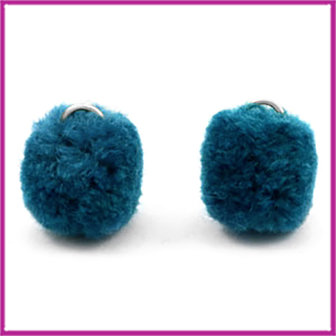 Pompom bedel met zilver ringetje &Oslash;15mm Petrol blue