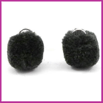 Pompom bedel met zilver ringetje &Oslash;15mm Anthracite black