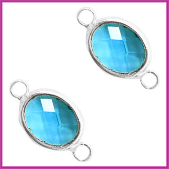 Tussenstuk van crystal glas ovaal Blue zircon crystal - zilver