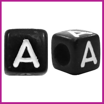 Letterkraal acryl zwart/wit blokje 6x6 mm A
