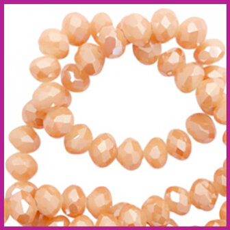 Glaskraal top facet disc 6x4mm Peach parfait - pearl shine coating