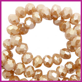 Glaskraal top facet disc 6x4mm Misty rose - amber coating