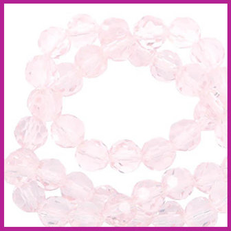 Glaskraal top facet rond 4mm crystal light pink pearl shine coating