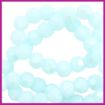 Glaskraal top facet rond 4mm light clearwater blue pearl shine coating