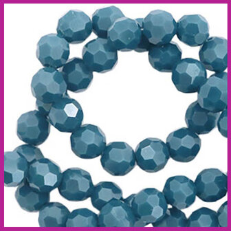 Glaskraal top facet rond 4mm dark mosaic blue pearl shine coating