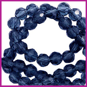 Glaskraal top facet rond 4mm montana blue