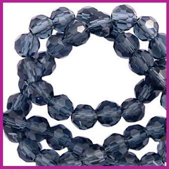 Glaskraal top facet rond 4mm nightshadow blue