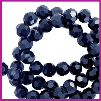 Glaskraal top facet rond 4mm hematite blue