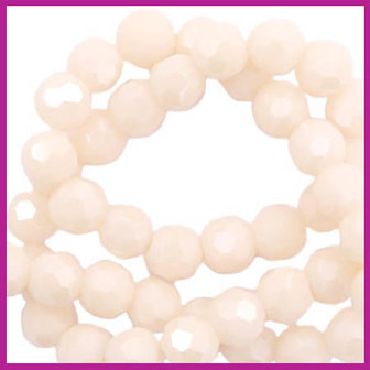 Glaskraal top facet rond 4mm beige nude peach pearl shine coating