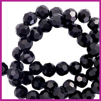 Glaskraal top facet rond 4mm black pearl shine coating