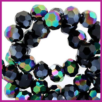 Glaskraal top facet rond 4mm jet black hematite diamond shine coating