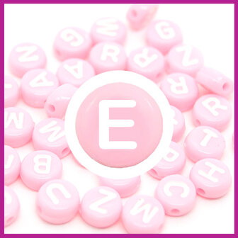 Letterkraal acryl roze/wit rond 7 mm E