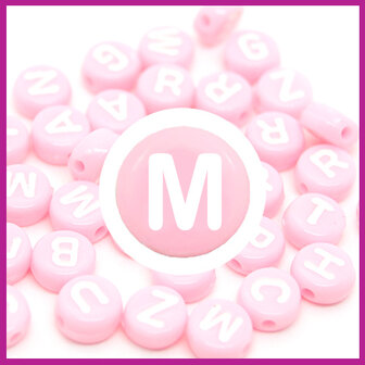 Letterkraal acryl roze/wit rond 7 mm M