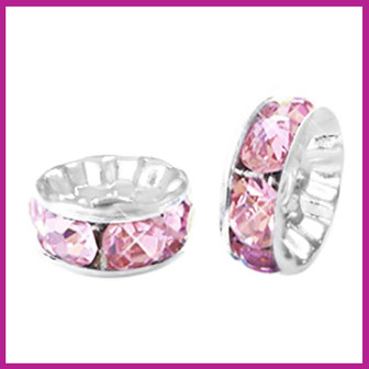 Strass kraal rondel &Oslash;6mm zilver - pink