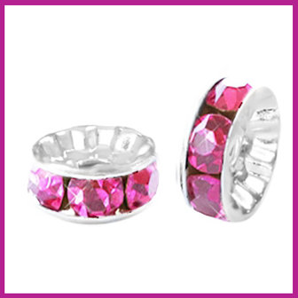 Strass kraal rondel &Oslash;6mm zilver - magenta pink