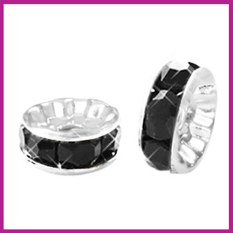 Strass kraal rondel &Oslash;6mm zilver - black