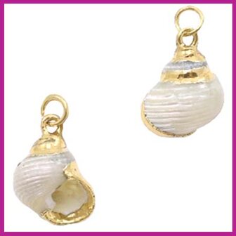 Schelp hanger Wulk pearl cream white - goud