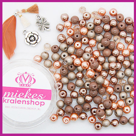 DIY pakketje mix Fancy Pearls bruin rosegold