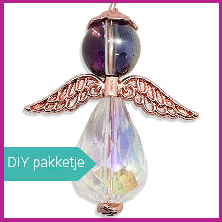 DIY pakketje geluksengel L Rosegold crystal AB