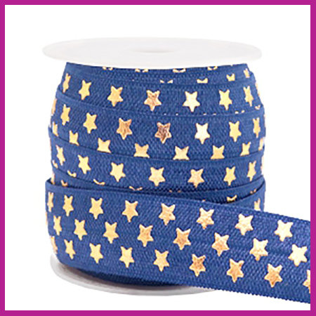 Elastisch sierlint per 25cm stars donker blauw