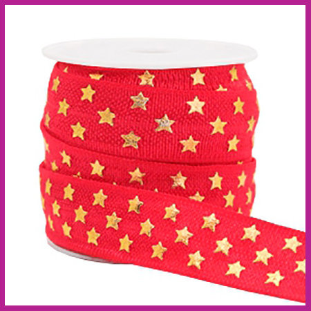 Elastisch sierlint per 25cm stars rood