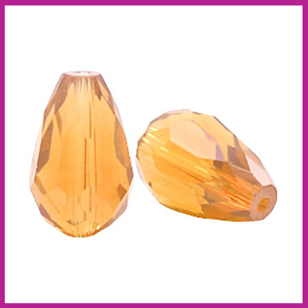 Glaskraal facet druppel 10x15mm ginger golden brown