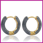 RVS stainless steel creolen enamel 16mm goud - blue grey