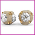 Kashmiri bohemian kraal rond 14mm zilver - beige