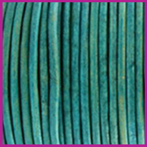 DQ leer rond 2 mm Vintage dark turquoise green per 50cm