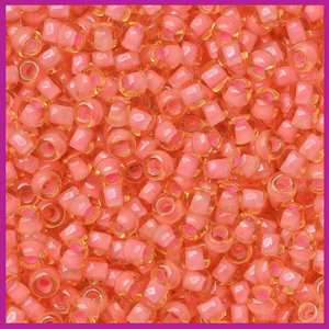 ToHo rocailles 8/0 Light Topaz/Coral Pink Lined