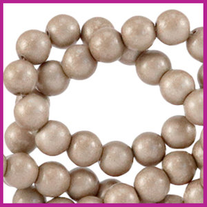 Glaskraal opaque Ø6mm fossil brown metallic