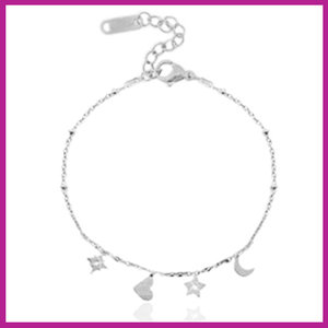 RVS Stainless steel armbandje heart star & moon zilver