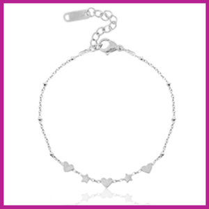 RVS Stainless steel armbandje hearts & stars zilver