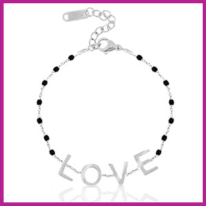 RVS Stainless steel armbandje "L O V E" zwart zilver