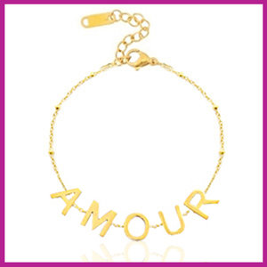 RVS Stainless steel armbandje "A M O U R" goud