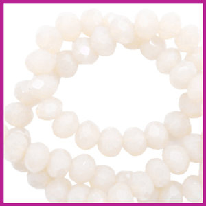 Glaskraal top facet disc 6x4mm Ivory beige pearl shine