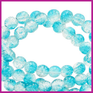 Glaskraal crackle Ø6mm cyan blue