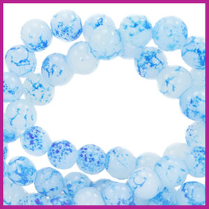 Glaskraal gemêleerd Ø6mm marble white blue