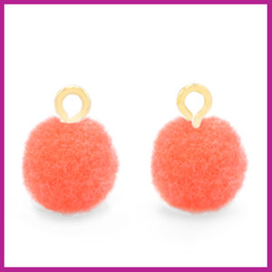 Pompom bedel met goud ringetje Ø10mm coral orange