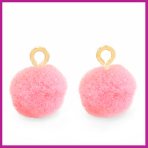 Pompom bedel met goud ringetje Ø10mm neon pink
