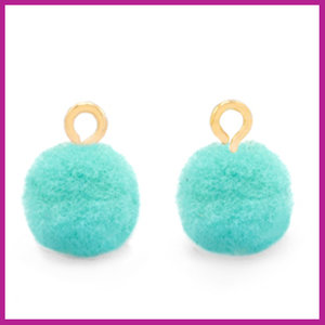 Pompom bedel met goud ringetje Ø10mm icy morn blue