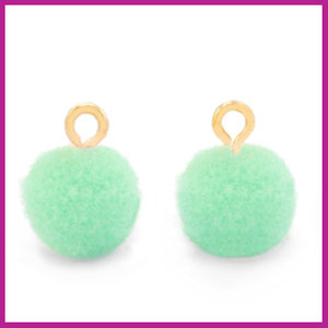 Pompom bedel met goud ringetje Ø10mm green ash