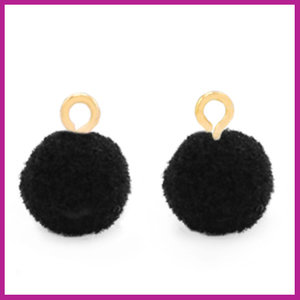 Pompom bedel met goud ringetje Ø10mm black