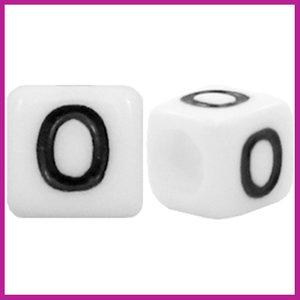 Letterkraal acryl wit/zwart blokje 6x6 mm O