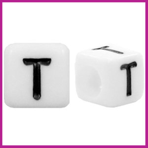 Letterkraal acryl wit/zwart blokje 6x6 mm T