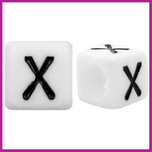 Letterkraal acryl wit/zwart blokje 6x6 mm X