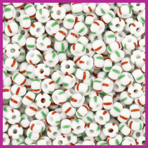Preciosa rocailles 8/0 white-mint-red 03950