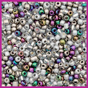 Rocailles 8/0 (3mm) mix zilver grijs metallic Iris