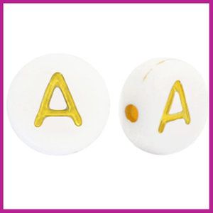 Letterkraal acryl wit/goud rond 7 mm A