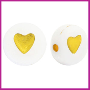 Letterkraal acryl wit/goud rond 7 mm hartje